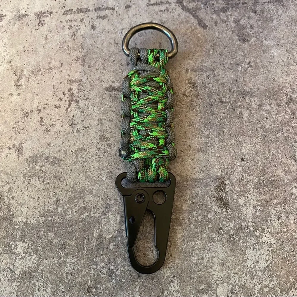 Paracord Keychain Handmade USA Unisex Sporty Green Grey NEW King Cobra